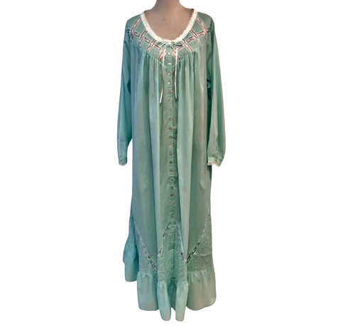 Eileen West Womens NWT Size S Mint Green Lace Trim Pocket Cotton Nightgown