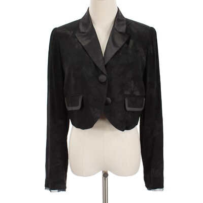 LoveShackFancy NWT Zubin Cropped Blazer Size 6 in Black w/ Tonal Floral Print