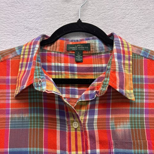 Ralph Lauren LRL Shirt Mens Large Red Green Orange Cotton Plaid Button Up - Picture 2 of 13