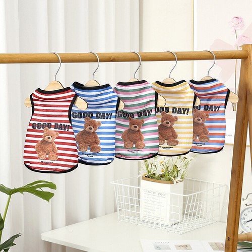 Summer Dog Vest Bear Printed Dogs Clothes Striped Pullover Pet Breathable Vest и - Picture 4 of 17
