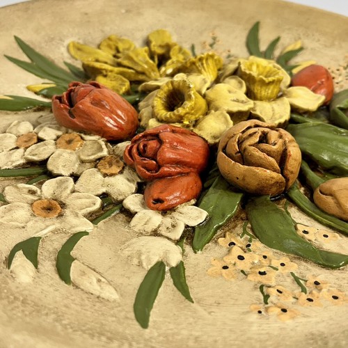 Vintage Bossons Stil handbemalt Frühling Blumen Kreidegeschirr Wandrelief Dekor 14" - Bild 6 von 9