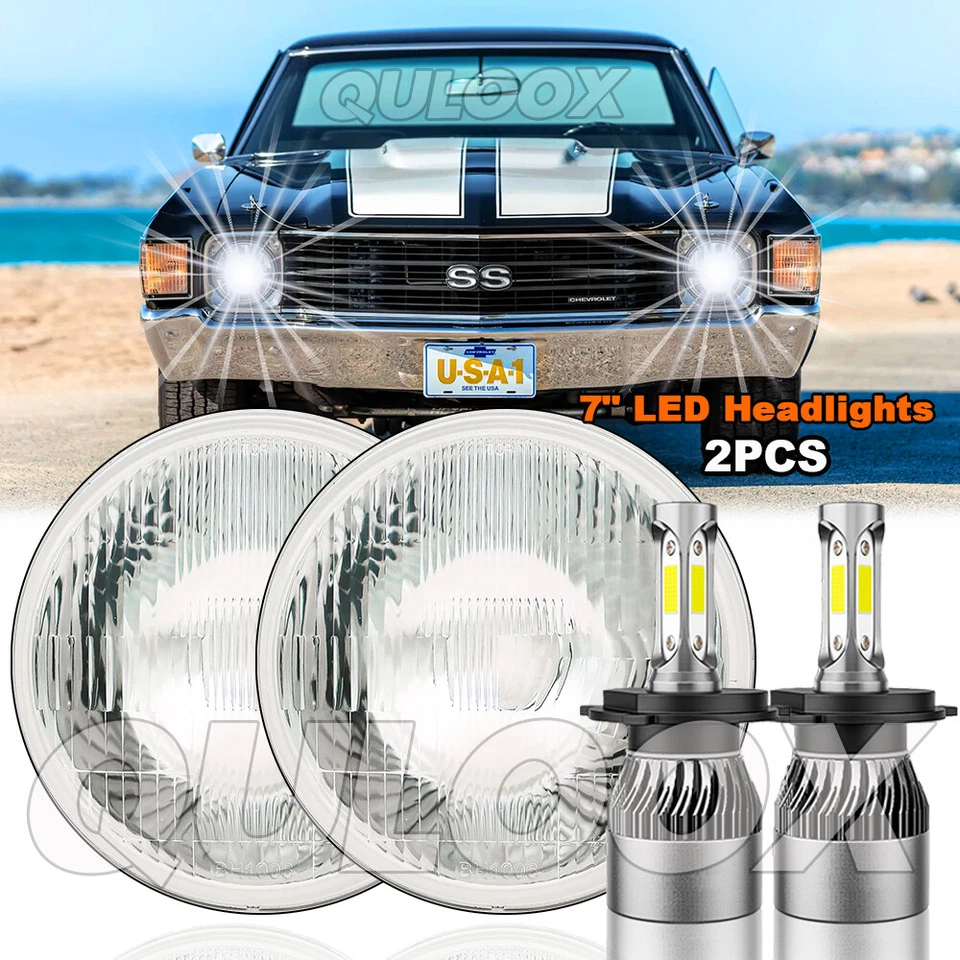 For Dodge D100 D200 D300 Pickup 7inch Round LED Headlights Hi/Lo Sealed Beam 2X - Image 2 of 4