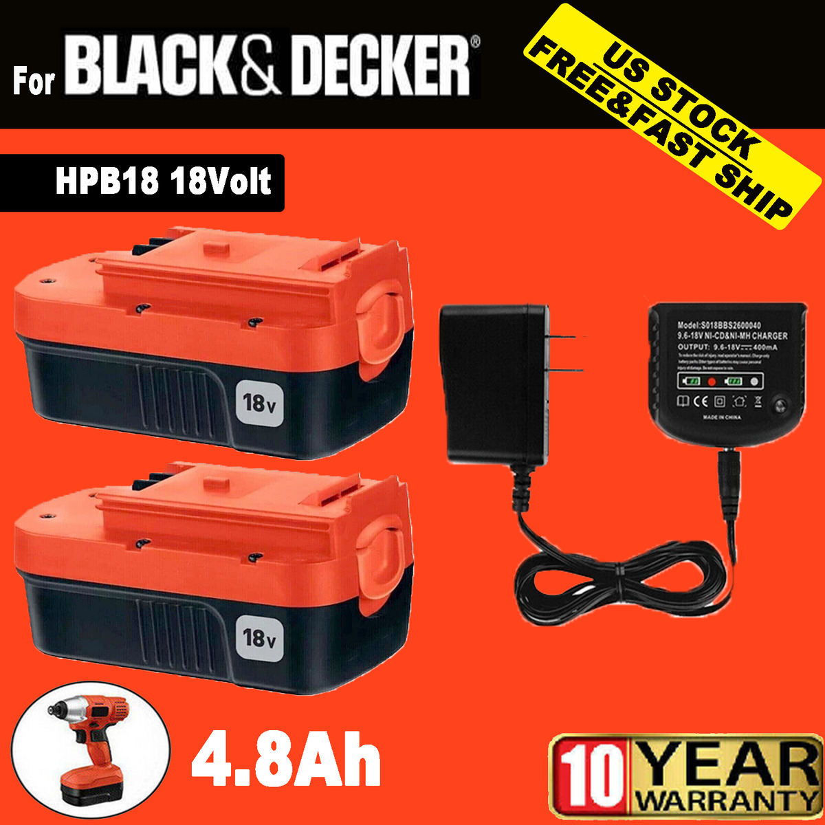 GENUINE Black & Decker 18v Volt Single Slide Pack Battery & Charger  244760-00