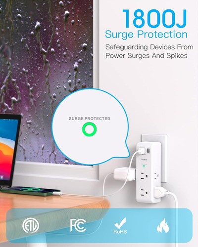 Surge Protector Outlet Extender Rotating Plug 6 AC Multi 3 USB Ports (1 USB C) 1 - Picture 5 of 11