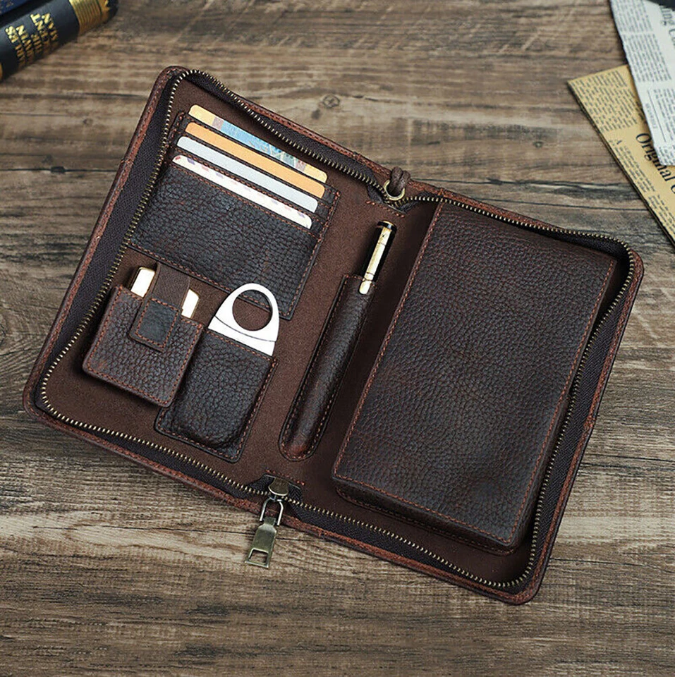 Genuine Leather Cigar Case Passport Travel Humidor set Lighter cutter Pocket Box - Image 2 of 4