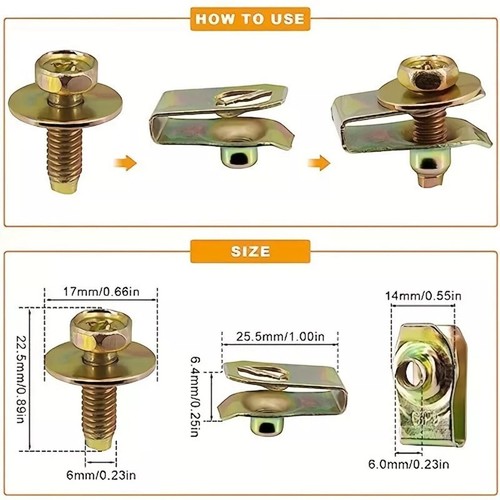 Kit de fijación de coche de 20 piezas pernos duraderos M6x20 mm, arandelas hexagonales de 10 mm de 17 mm clips de tuerca en U - Imagen 3 de 12