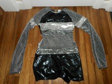 Alexandra Carter Collection Long Sleeve Gymnastics Biketard Black Silver L Large