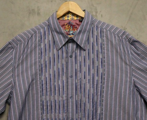 Robert Graham Men's Shirt XXL Long Sleeve Regular Fit Striped Pattern Blue - Picture 3 of 14