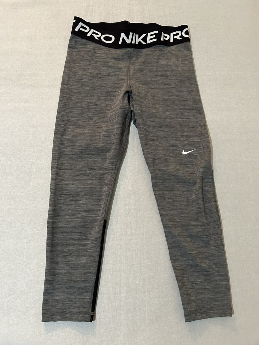 Nike Pro Leggings Women Cropped Size M Gray Black Mesh Spandex