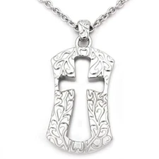 Stainless Steel Cross Cutout Necklace with Engraved Vine Pattern Gothic pendant