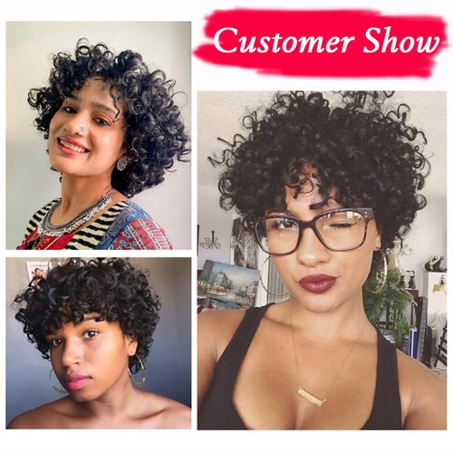 Short Afro Wig For Black Women Kinky Curly None Lace Brazilian Human Hair Wigs - Picture 8 of 50