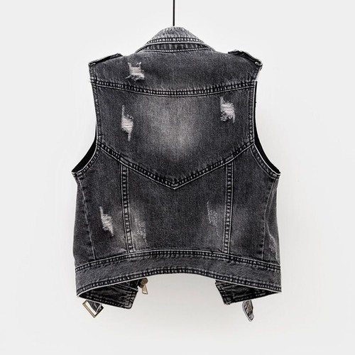 Women Biker Punk Vest Denim Coat Waistcoat Casual Jacket Top Jeans Sleeveless - Picture 4 of 15