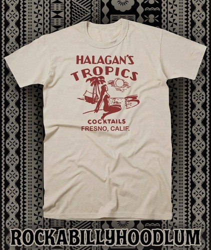 Retro Tiki Bar Tee T Shirt Restaurant Halagans Tropics Cocktails Fresno CA - Picture 8 of 9