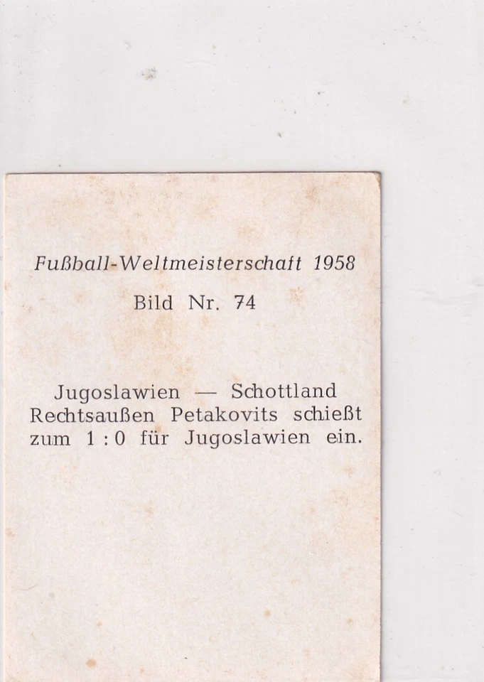 Football Coupe Du Monde 1958 - Carte - Numéro 74 Yougoslavie Ecosse - Photo 2/2