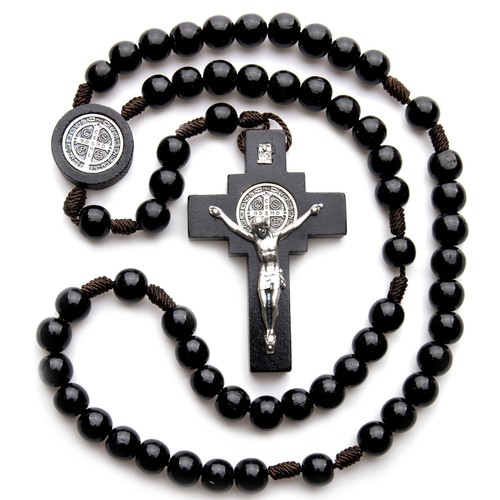 Black Wood Rosary Beads Catholic St 