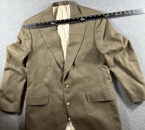 Mens Size 40 2 Button Sport Coat 100% Pure Wool Brown Windowpane Izod USA Made - Picture 15 of 19
