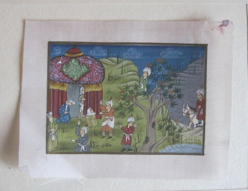 Vintage MOGUL COURT INDIA MINIATURE PAINTING ON SILK - Picture 3 of 7