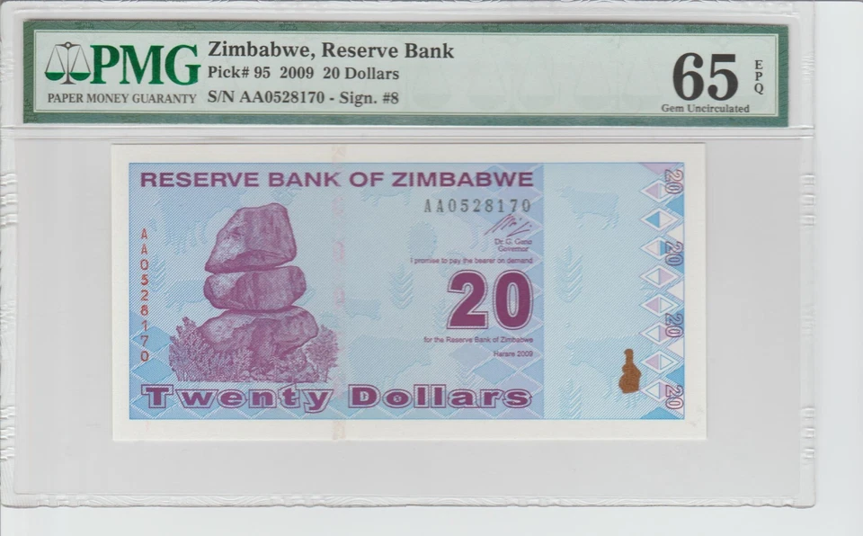 Zimbabwe, Reserve Bank 20 Dollar 2009 PMG 65 Gem Uncirculated - Image 3 of 4