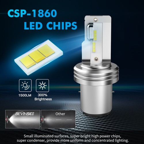 Bevinsee BA20D S2 S1 Ampoules LED de Phares pour Moto ATV 1500LM Blanc Lumière - Photo 4/11
