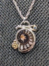 READ! BOMA Sterling GP Blue Topaz Ammonite Fossil Pendant 20" Rope 925 Necklace