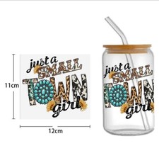 1 Piece Small Town Girl UV DTF Cup Wrap Transfer Stickers for Glass