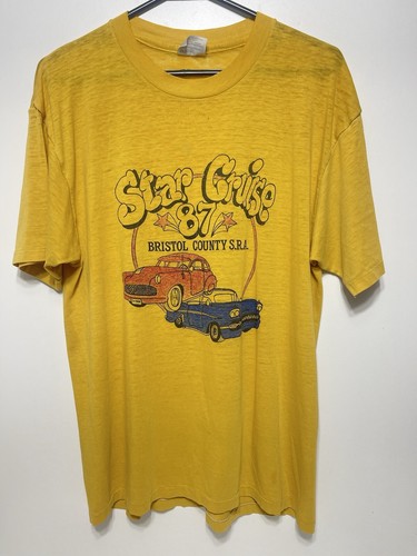 Vtg 1987 Star Cruise Bristol County S.R.A Street Rod Association T-shirt Yellow