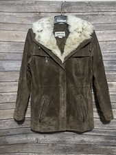 Fitz-wright Women’s Size Small Leather Faux Fur Coat Brown Lined