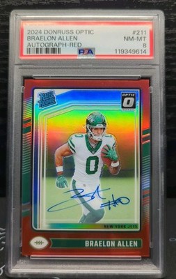 2024 Donruss Optic Braelon Allen Rated Rookie AUTO RED PRIZM SP RC PSA 8 POP 1!