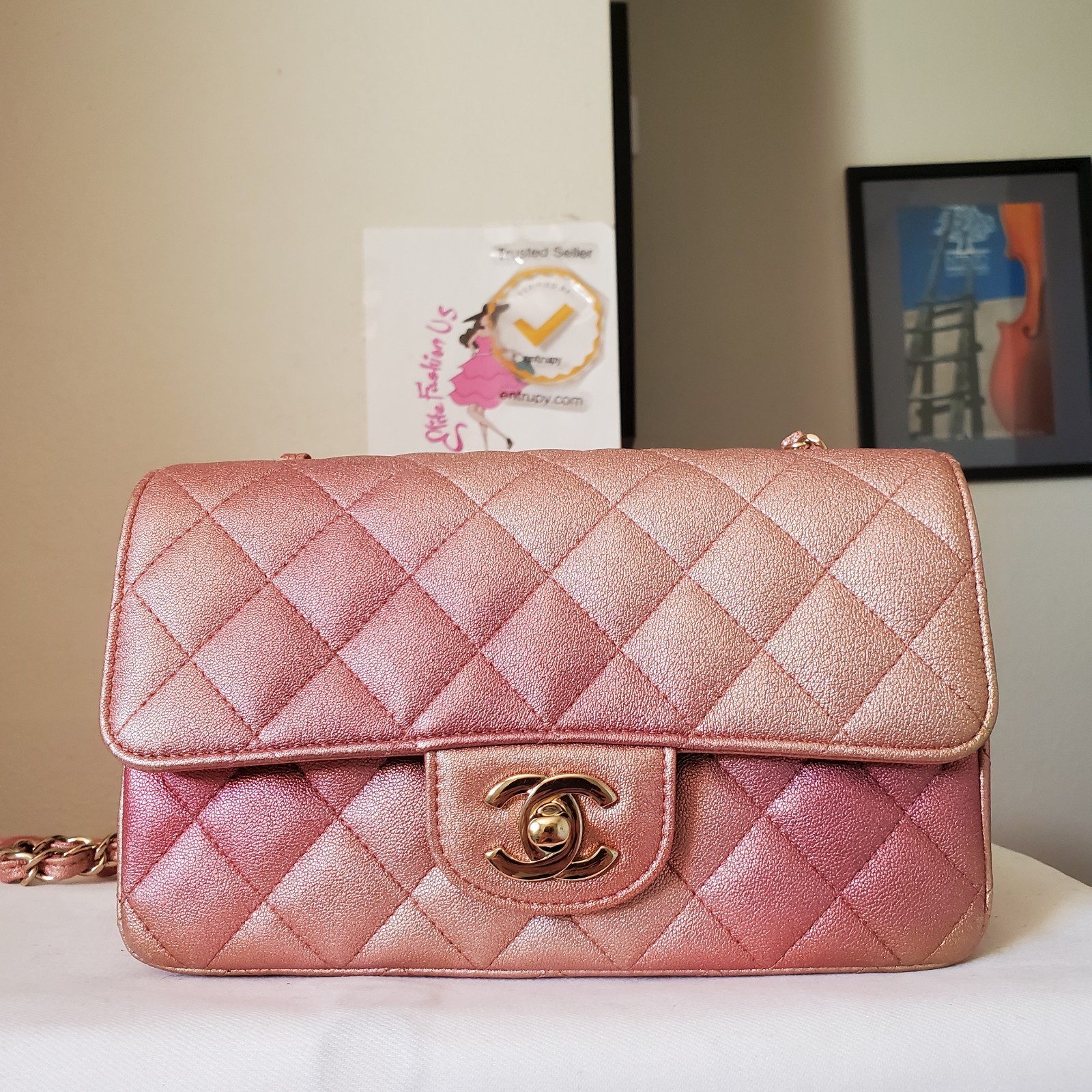 Chanel Classic mini Rectangular  Pink Ombre Gold … - image 2
