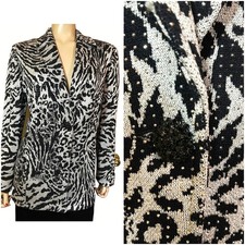 NWT NEW St John Black  Silvery White Eve Jacket w Shimmer sz 12 WOW