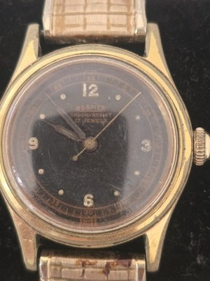 ROAMER VINTAGE 17 JEWEL MECHANICAL BLACK DIAL WATCH  working