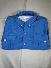Columbia PFG Bahama Shirt 2X Blue Solid Short SLeeve