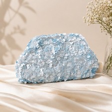 Sky Blue Sequin Clutch Bag Women's Evening Purse Beaded Chain Wedding Party
