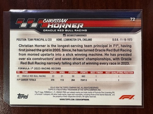 2024 Topps F1 Paddock Pass #72 Christian Horner - Picture 2 of 2