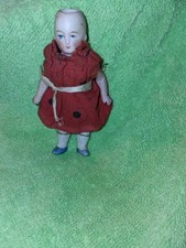 Antique German All Bisque Dollhouse Doll Mold 8095 Original Red Dress Jointed