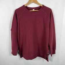 Anrabess Sweater Women’s Burgundy Large Gold Side Zippers Long Sleeve Fall Cozy
