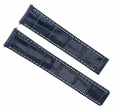 LEATHER BAND WATCH STRAP FOR BREITLING CHRONOMAT DEPLOYMENT CLASP 20/18  BLUE WS