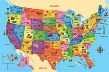USA Map Giant Floor Puzzle   80 Pieces 36"x24" 