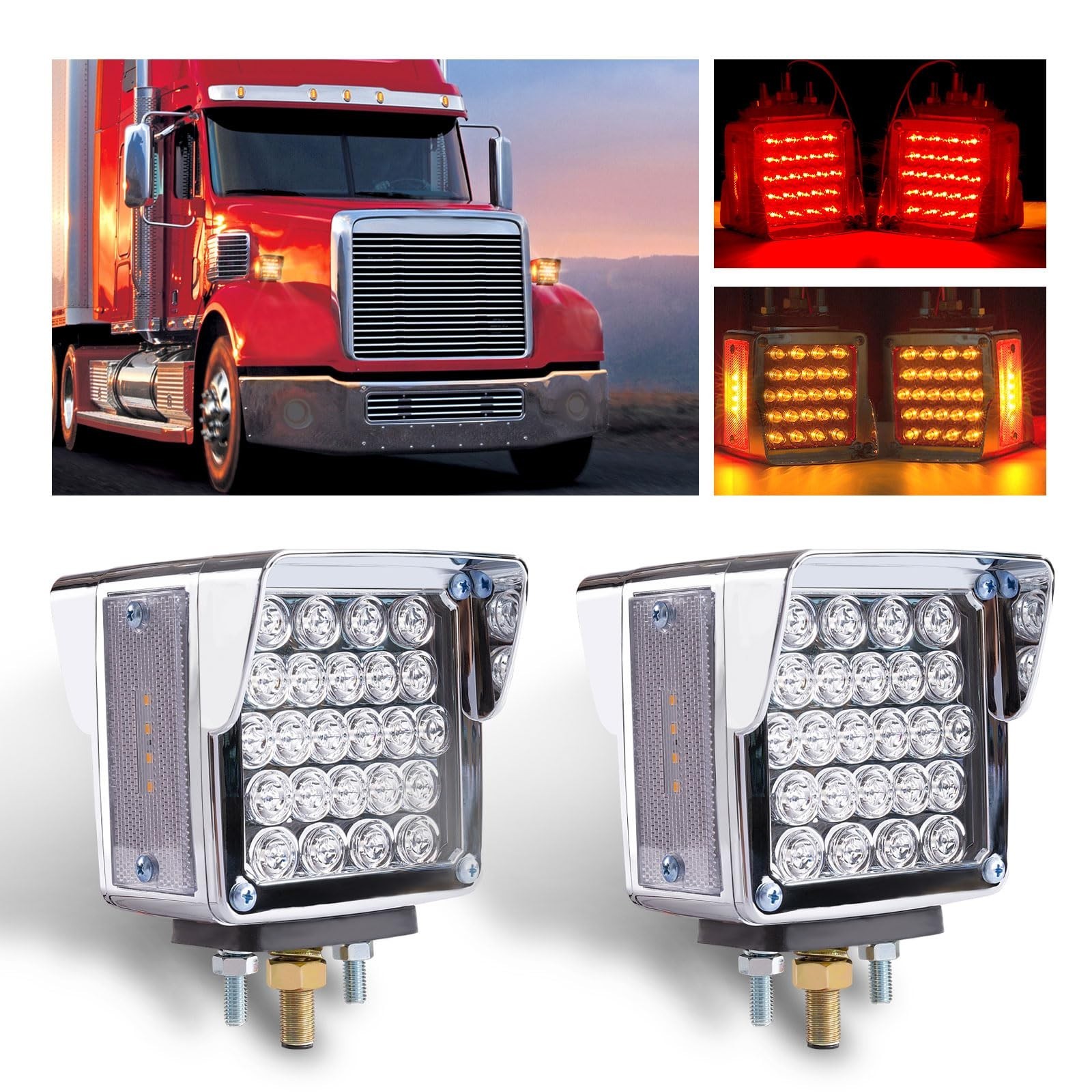2x Square Double Face Fender Turn Signal Amber/Red Lights 52 LEDs Clear Lens ...
