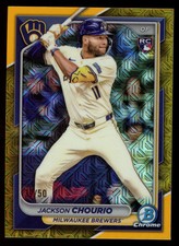 JACKSON CHOURIO 2024 Bowman Chrome Mega Gold Mojo Refractor Rookie /50 #69