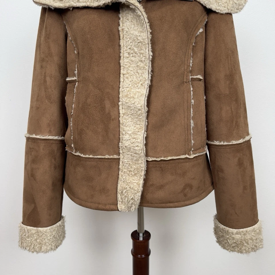 NUEVA Chaqueta Decree Para Mujer XL Tostada Imitación Gamuza Borde Piel Y2K Retro Años 2000 Otoño De Colección Foto 3 de 4