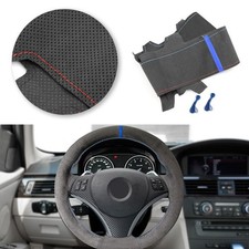 Wildleder Lenkrad Lenkradbezug Lenkradschoner für BMW E82 E87 E90 X1 Rot-Blau