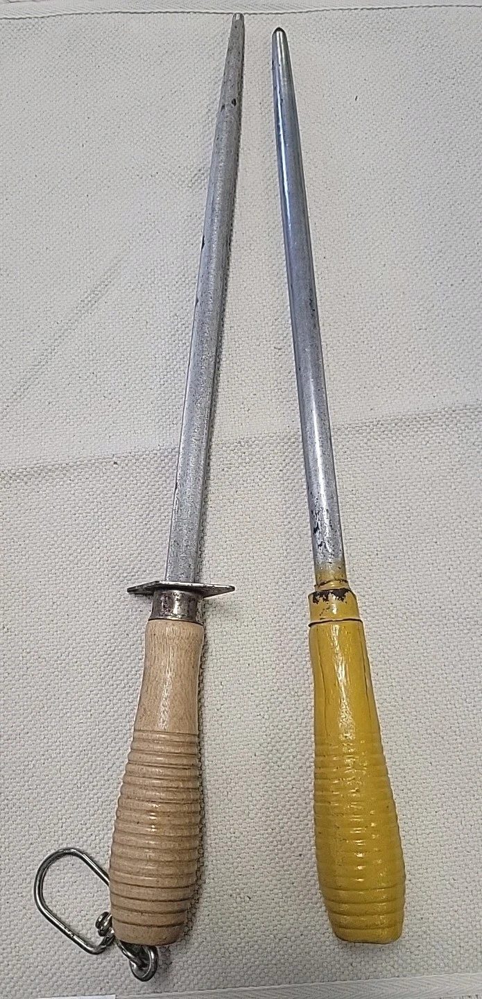 2 Vintage Green River Works - Knife Honing Rod - steel sharpener - Wood Handles