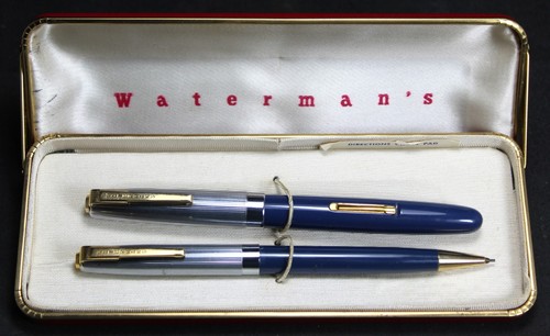 Waterman Teal Hebelfüller Füllfederhalter & Bleistift Set mit Box - Vintage