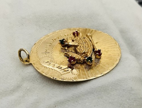 Vintage 14k Gold Oval Anniversary Pendant Charm~Ruby~Emerald~Cake - Picture 6 of 7