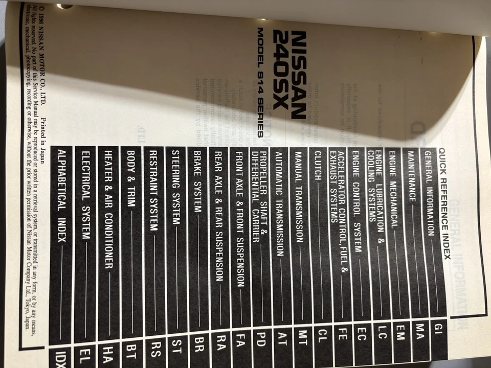 Nissan 240SX 1997 manual de reparación de servicio OEM edición de fabricante de fábrica Foto 2 de 4
