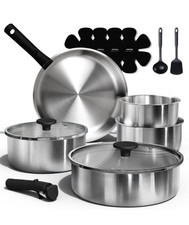 CAROTE Pots and Pans Set, Stainless Steel Cookware Set Detachable Handle, 15pcs