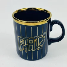 PAC Coffee Mug Navy Blue Gold Rim Cup Laboratories Upjohn Pharmaceutical VTG 80s