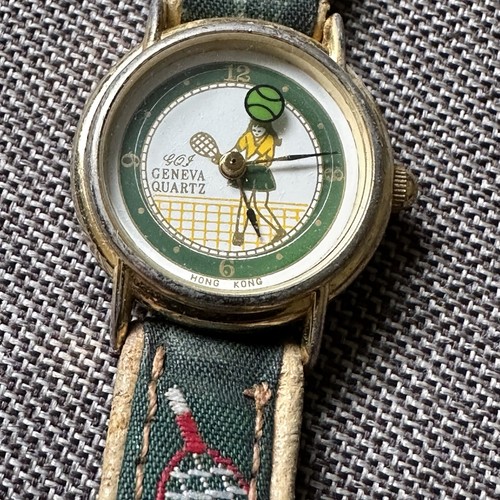 Vintage 90s Geneva Quartz Retro Tennis Watch – Leather Band – Not Tested - Picture 2 of 5