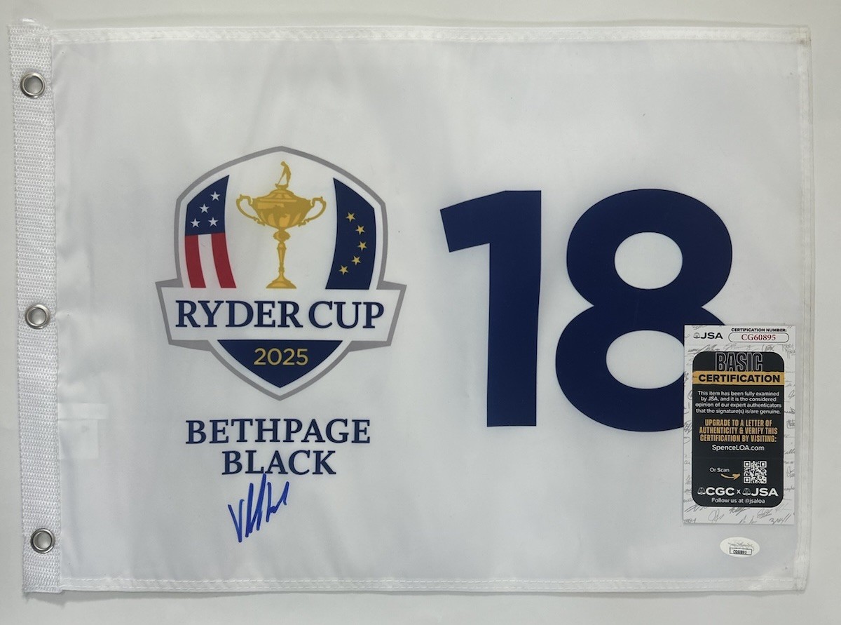 Viktor Hovland Signed Autographed 2025 Ryder Cup Flag Golf Team Europe JSA COA 